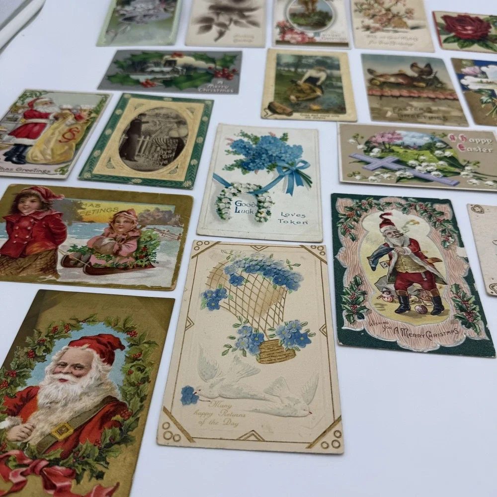 Lot 22 Antique Postcard Lot Embossed Flowers Valentine Easter 1910-1920 Stamp